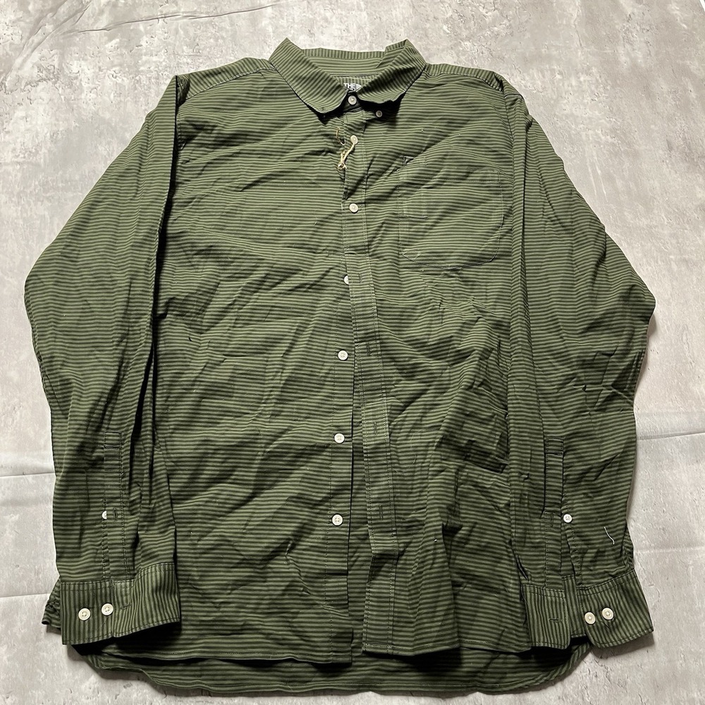 The North Face Shirt Mens XL Green Striped Button Down Long Sleeve Hiking